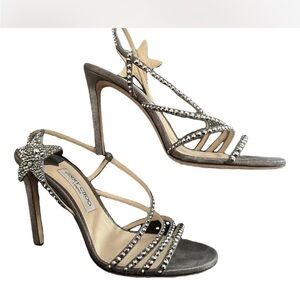 Jimmy Choo Silver Crystal-Strap Star Accent Stiletto Sandals
